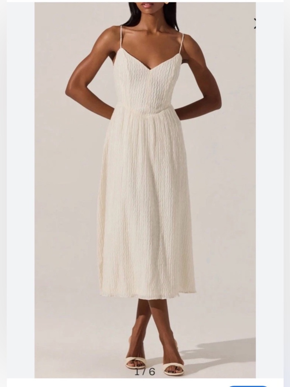 Astr V‎ Neck Textured Spaghetti Strap Midi Grad Coastal Minimalist A Line Dress